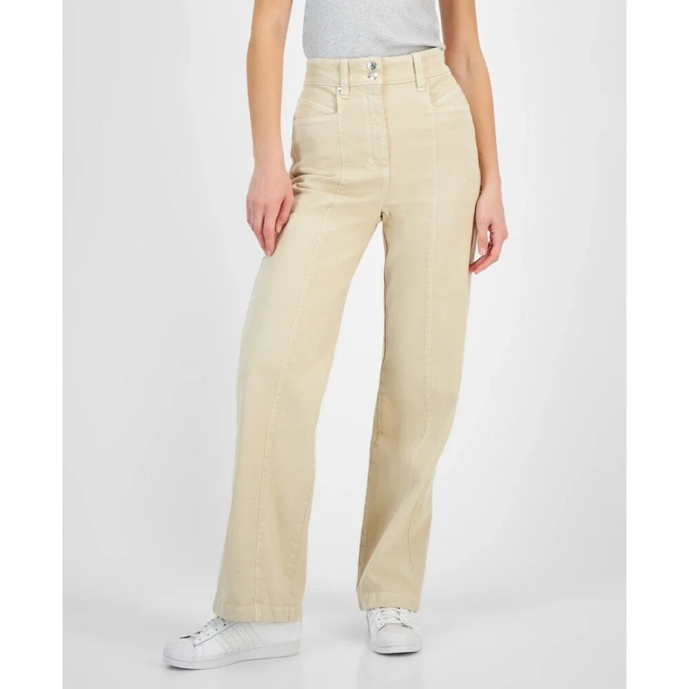 BOSS Orange Wide-Leg Denim Jeans Women's 8 Beige Belt Loops Zip & Button Closure - Picture 2 of 15